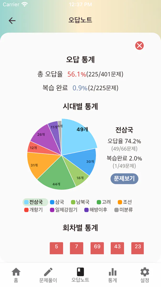 한국사 오답노트(한능검 심화 문제&해설) App Store 공개 화면 4