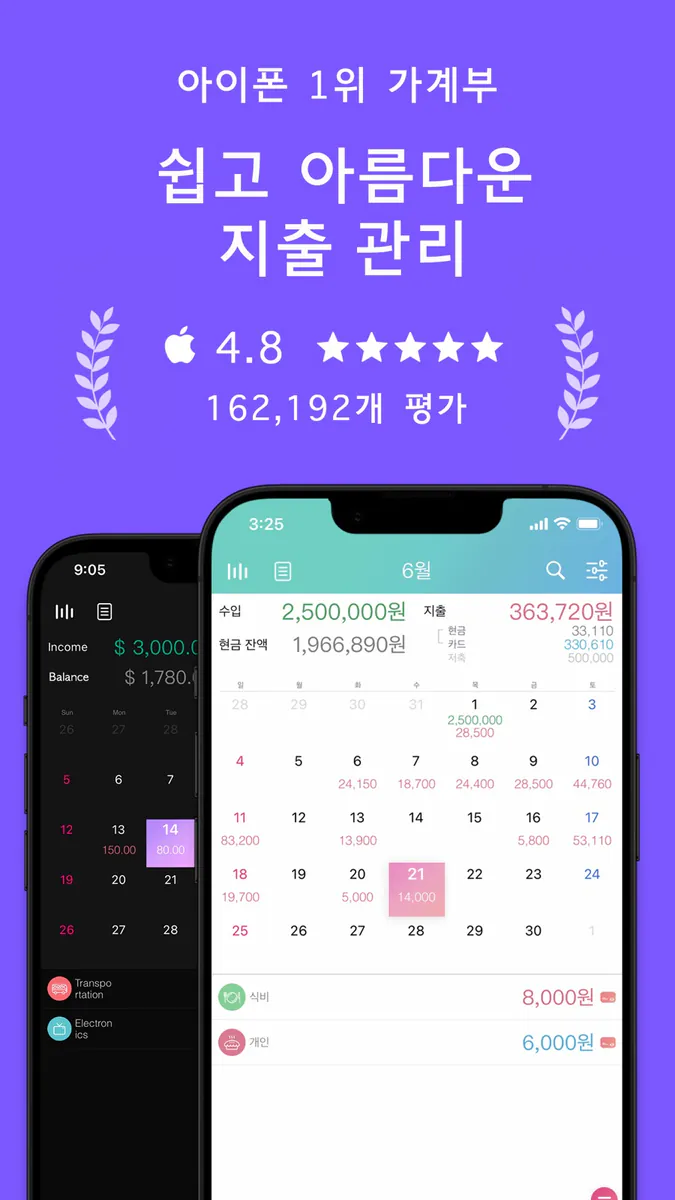 위플 가계부 Pro App Store 공개 화면 1