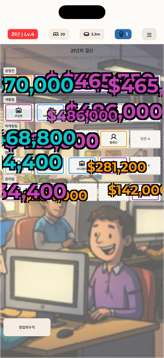 The Company: 로그라이크 회사 경영 App Store 공개 화면 1