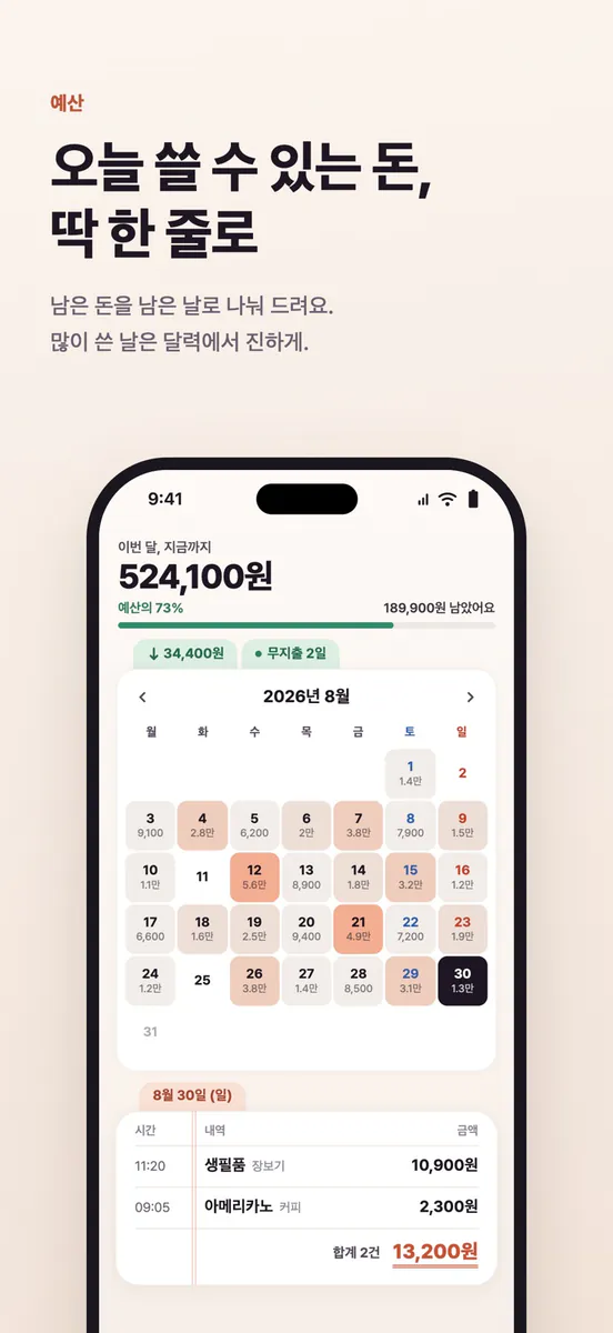 씀씀이 - 쉬운 지출 가계부 App Store 공개 화면 3