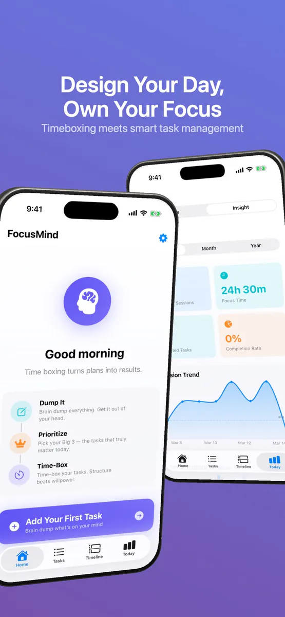 FocusMind: 집중 타이머 App Store 공개 화면 1