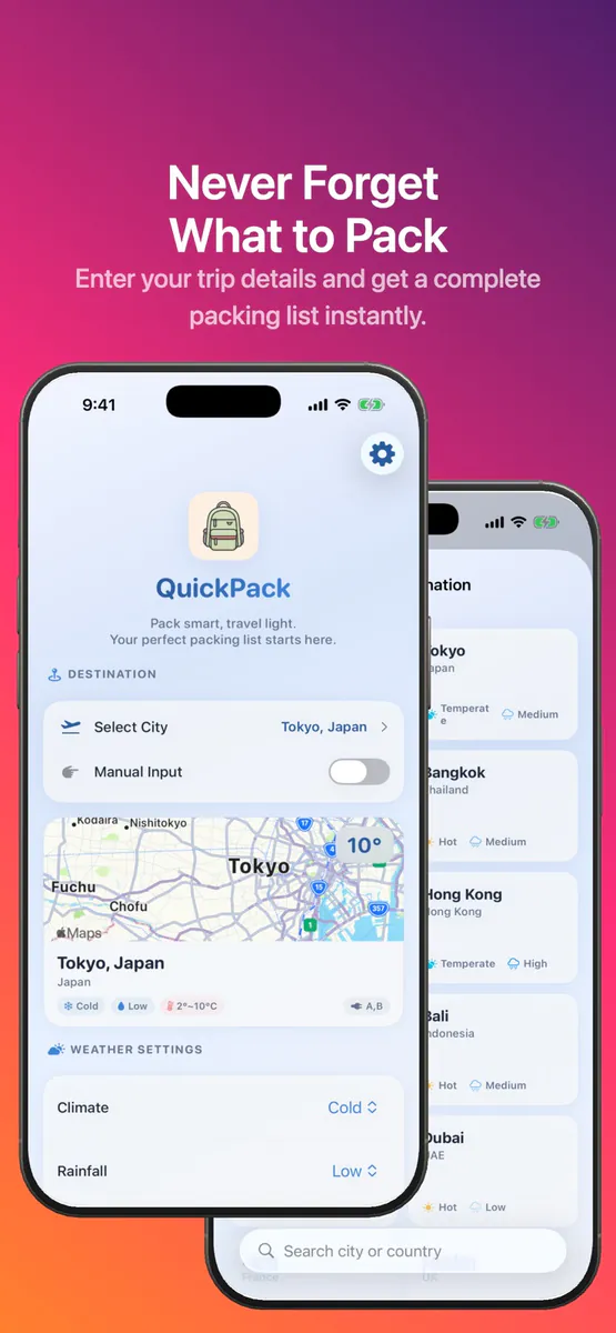 QuickPack: 여행 준비물 App Store 공개 화면 1