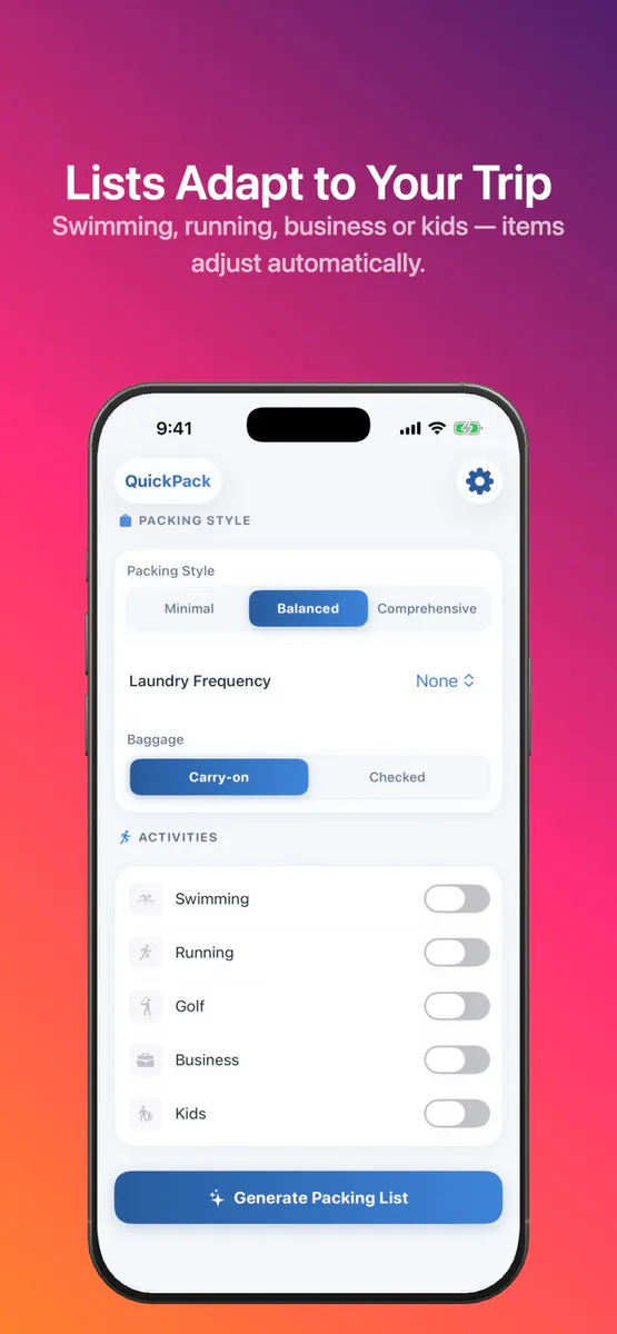 QuickPack: 여행 준비물 App Store 공개 화면 3