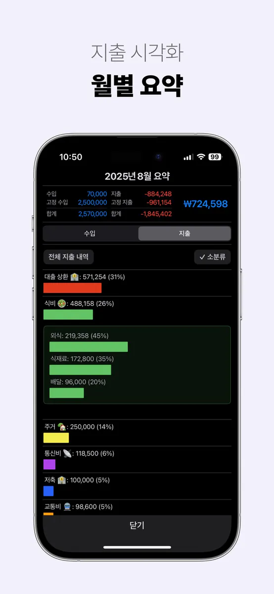 윤슬 가계부 - 캘린더로 관리하는 지출 & 수입 App Store 공개 화면 5
